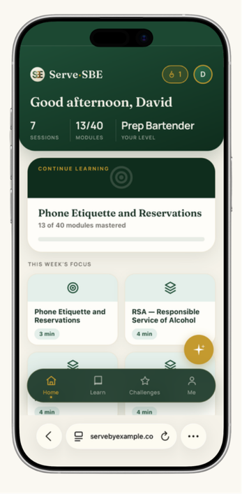 Mobile training view – hospitality staff learning on phone